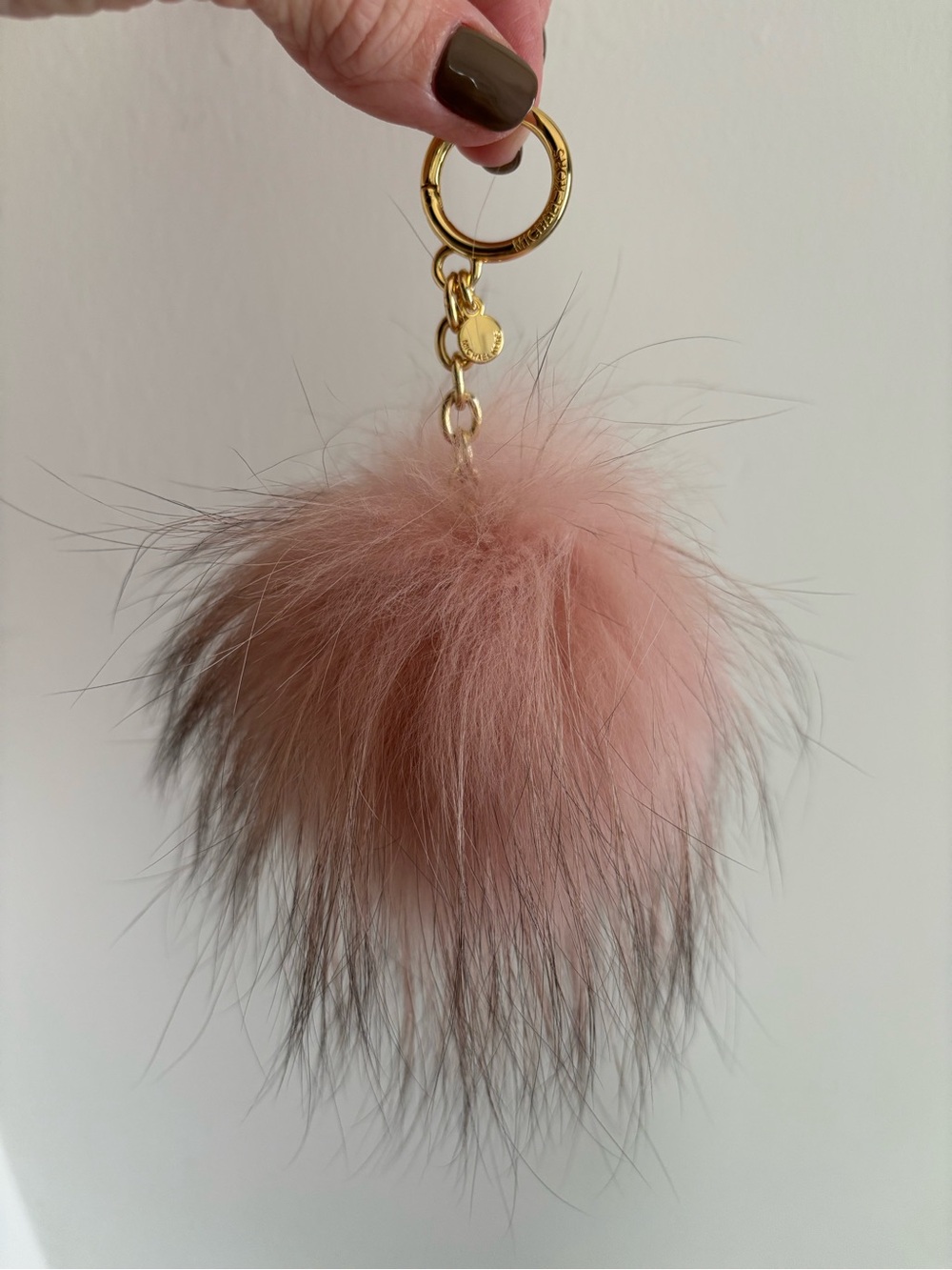 Michael Kors Pink/Brown Ombré Real Fox Fur Pom-Pom Gold Tone Keychain Charm NWOT - Picture 4 of 6